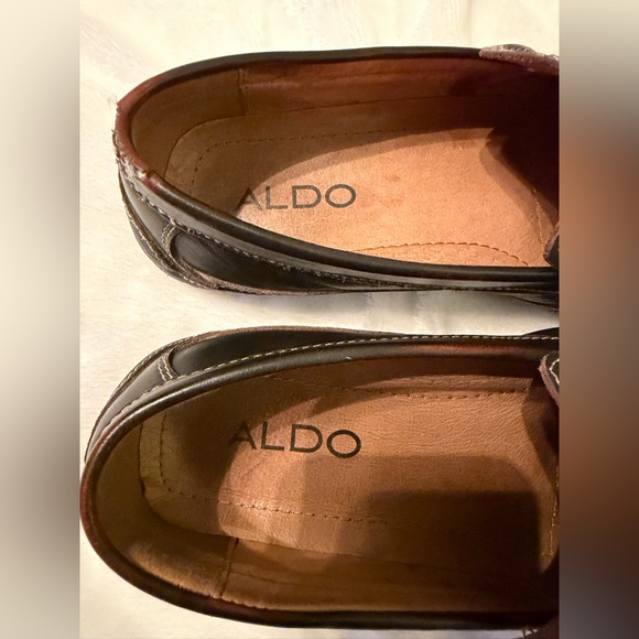 Men’s Aldo Dark Brown Leather Slip-On Loafers - Picture 6 of 11